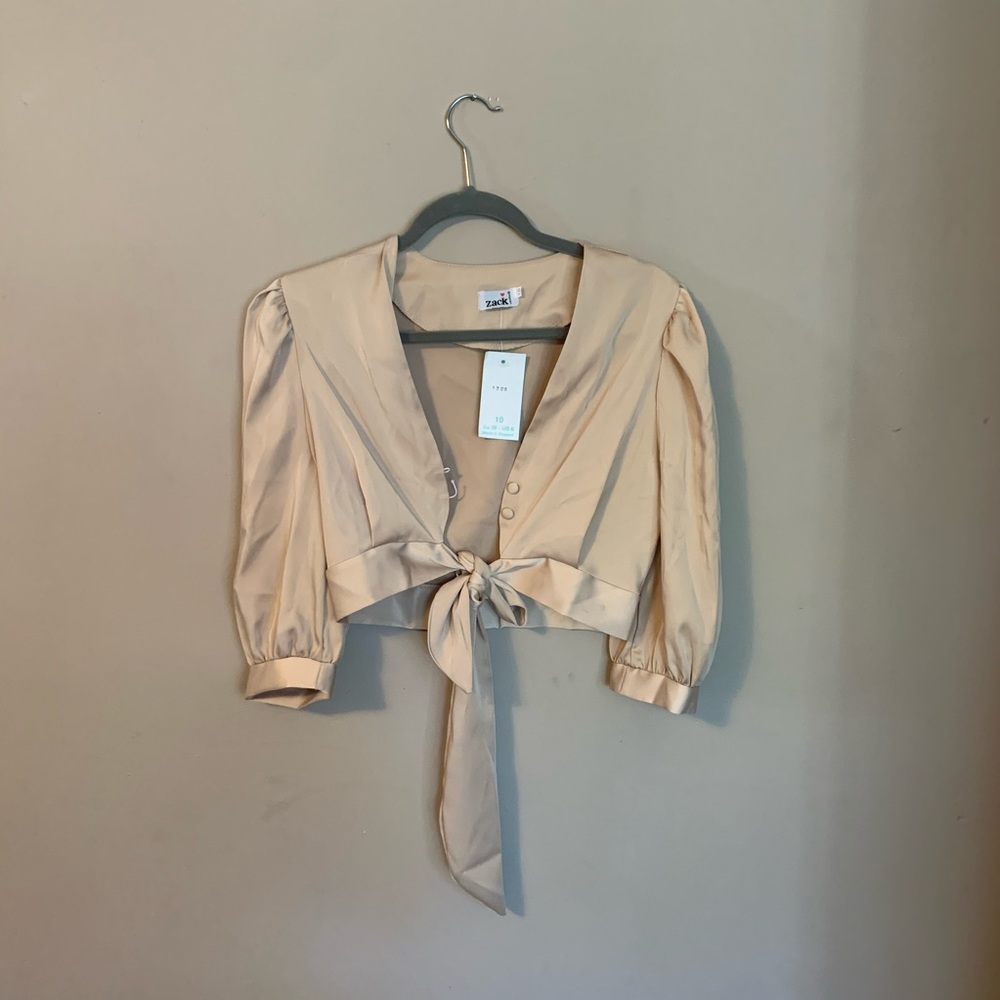 ASOS Tan Nude Cream Tie Blouse Top
